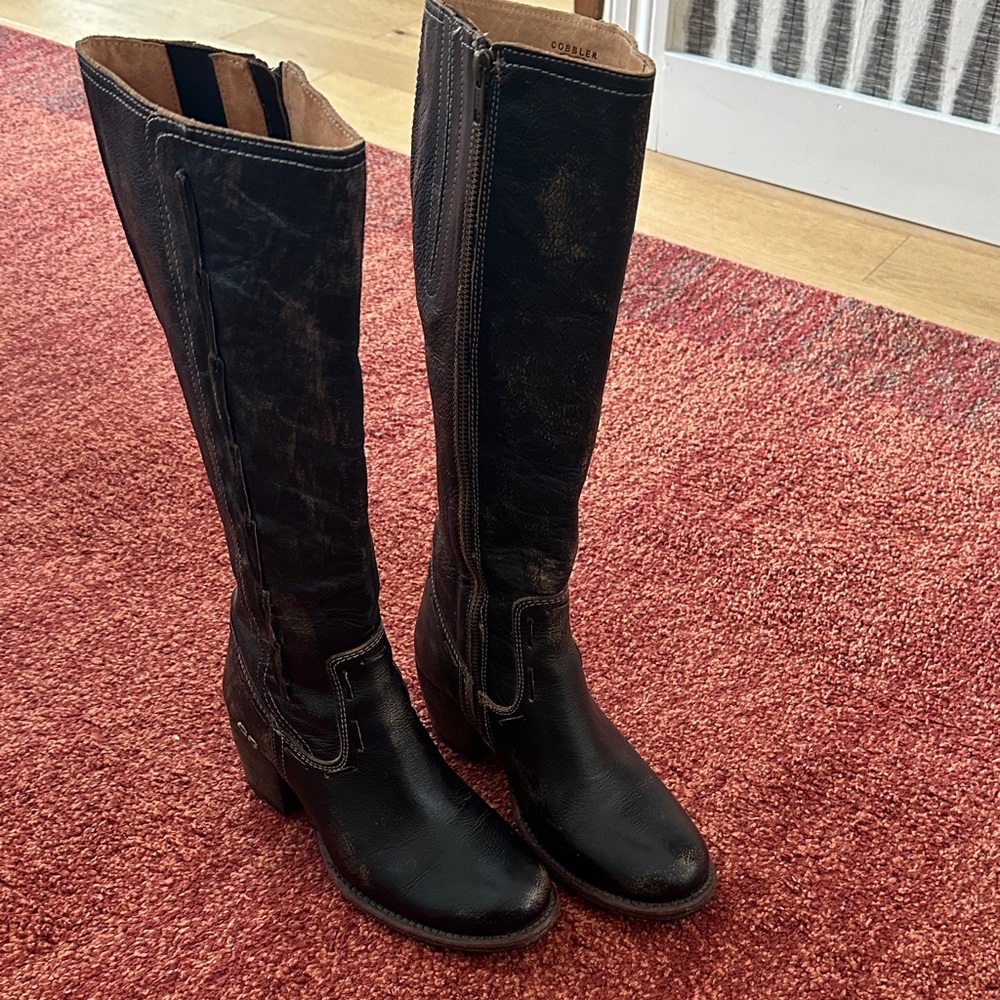 Bed Stu Distressed Black Leather Heeled Boots